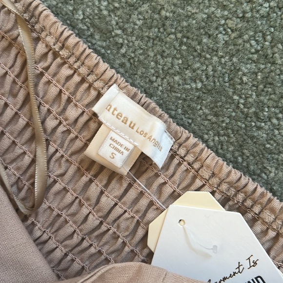 NWT LINEN BEIGE STRAPLESS JUMPSUIT WITH ADJUSTABLE BELT AND RUCHED ELASTIC BACK - Picture 7 of 9